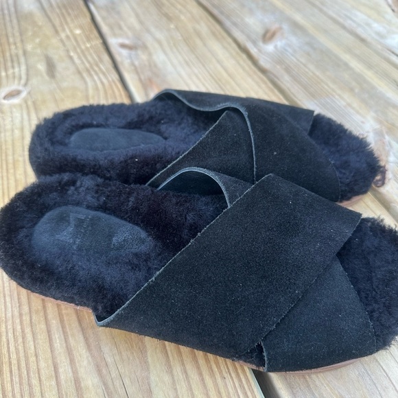 Marc Fisher LTD Canna Suede Leather Upper Sheep Skin Shearling Slip On Sandals - Picture 4 of 8